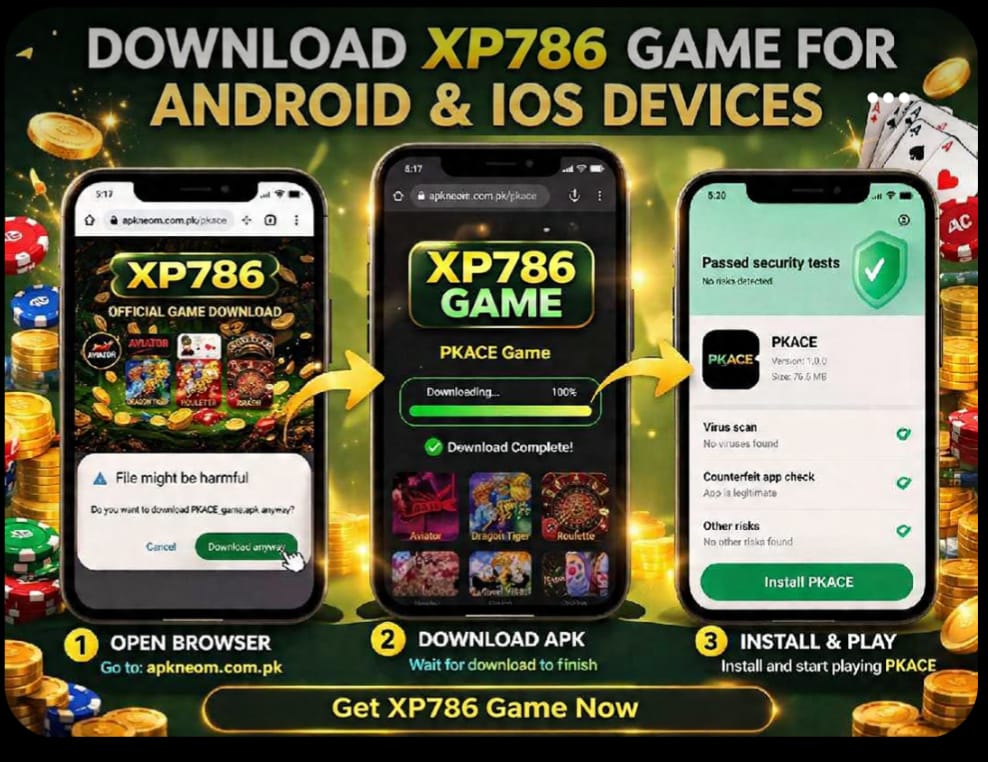 XP786 Game features image showing mobile interface, gameplay sections, navigation layout, and Android gaming experience overview
