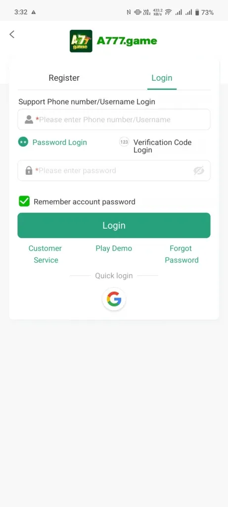 a777 apk game - latest version - new apk app - registration screenshot