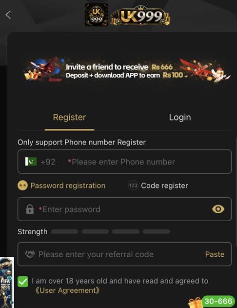 uk999 apk game - registration screenshot