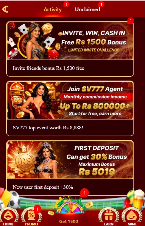 SV777 Game promotions and bonus section