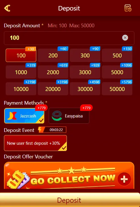 SV777 Game deposit and wallet interface