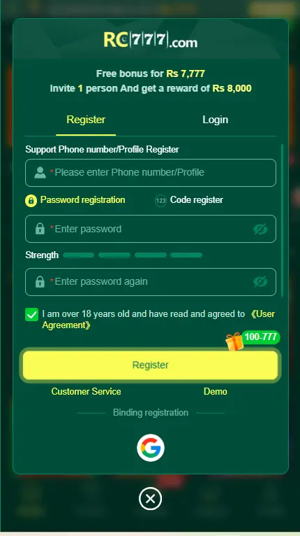 online gaming registration form