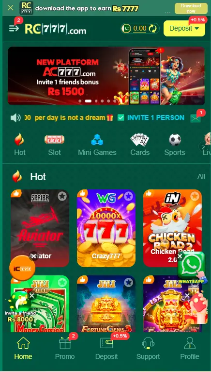 RC777 Game APK homepage showing the main interface