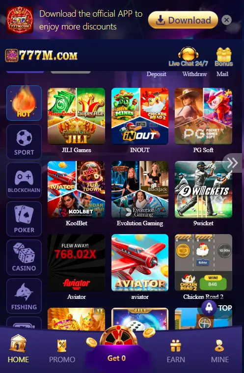 777M app screen showing card slot mini and prediction game categories