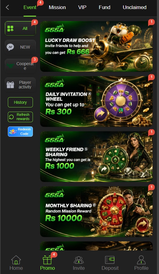 666A Game promotions page showing available bonus and promotional information.
