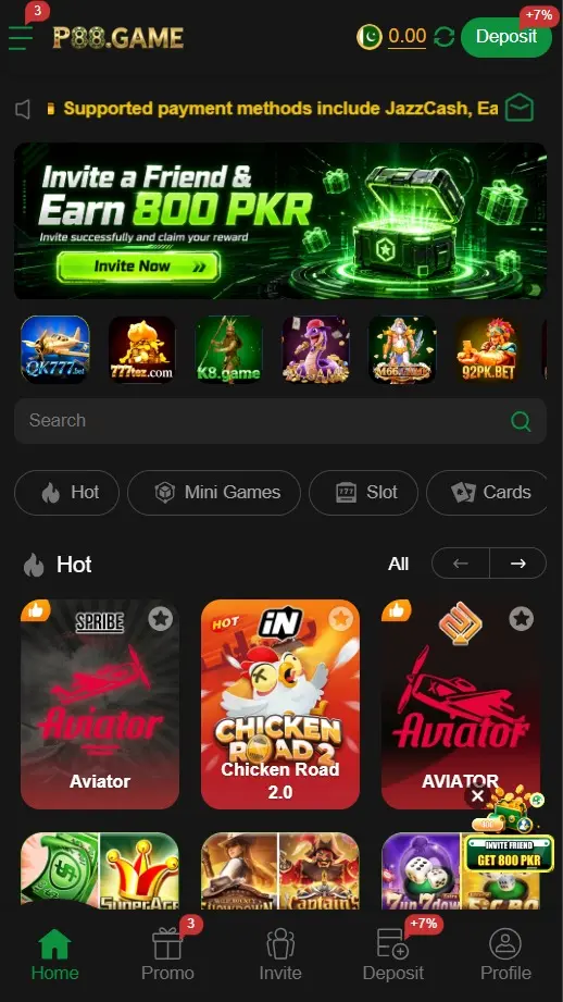 P88 Game 2026 home page interface