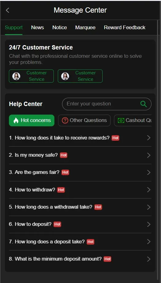 customer support and contact service page