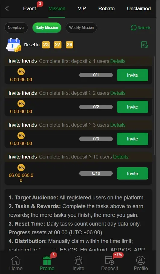 task commission section and reward details