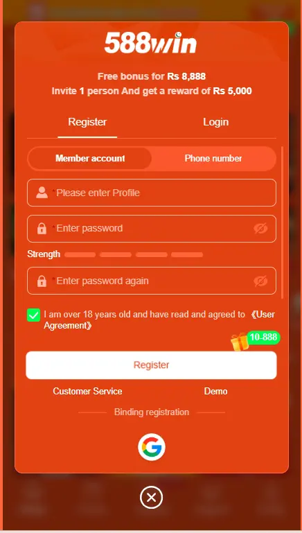 Create a new account through the registration screen