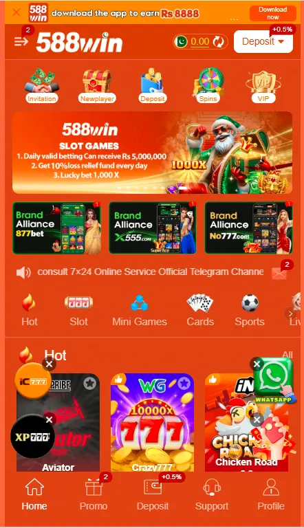Explore the main 588 Win gaming interface on Android